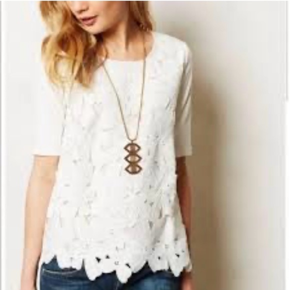 Sunday in Brooklyn Anthropologie Embroidered White Flower Top Size XS - Picture 1 of 7